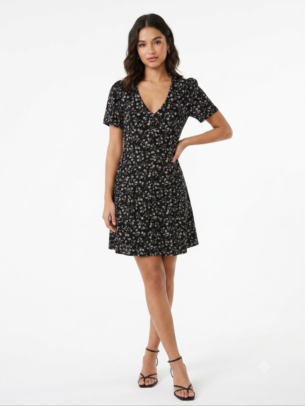 SirenLily Petites Floral Print Button-Down Mini Dress - Size PL